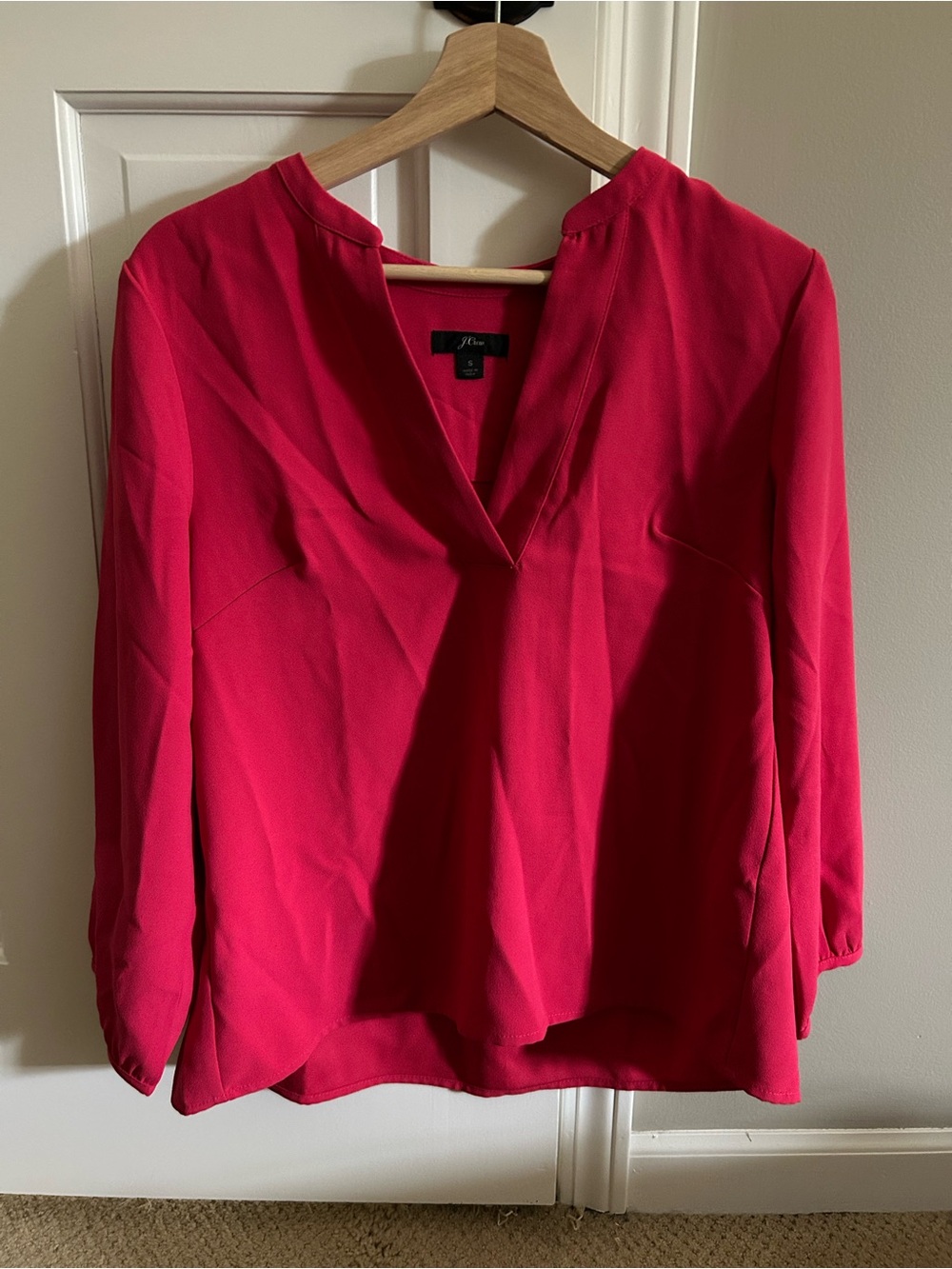 J. Crew Bright Pink V-Neck Long Sleeve Blouse in 365 Crepe